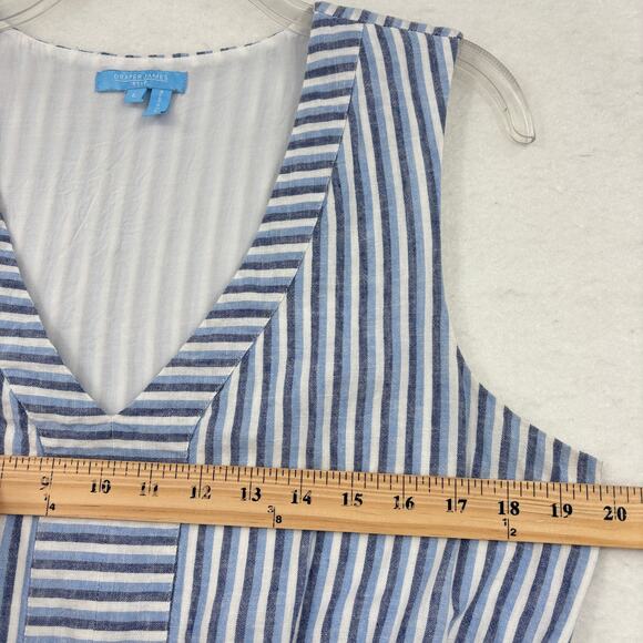 Draper James RSVP Dress Womens Size L Blue Stripe Linen Blend Lined Sundress - Picture 10 of 13